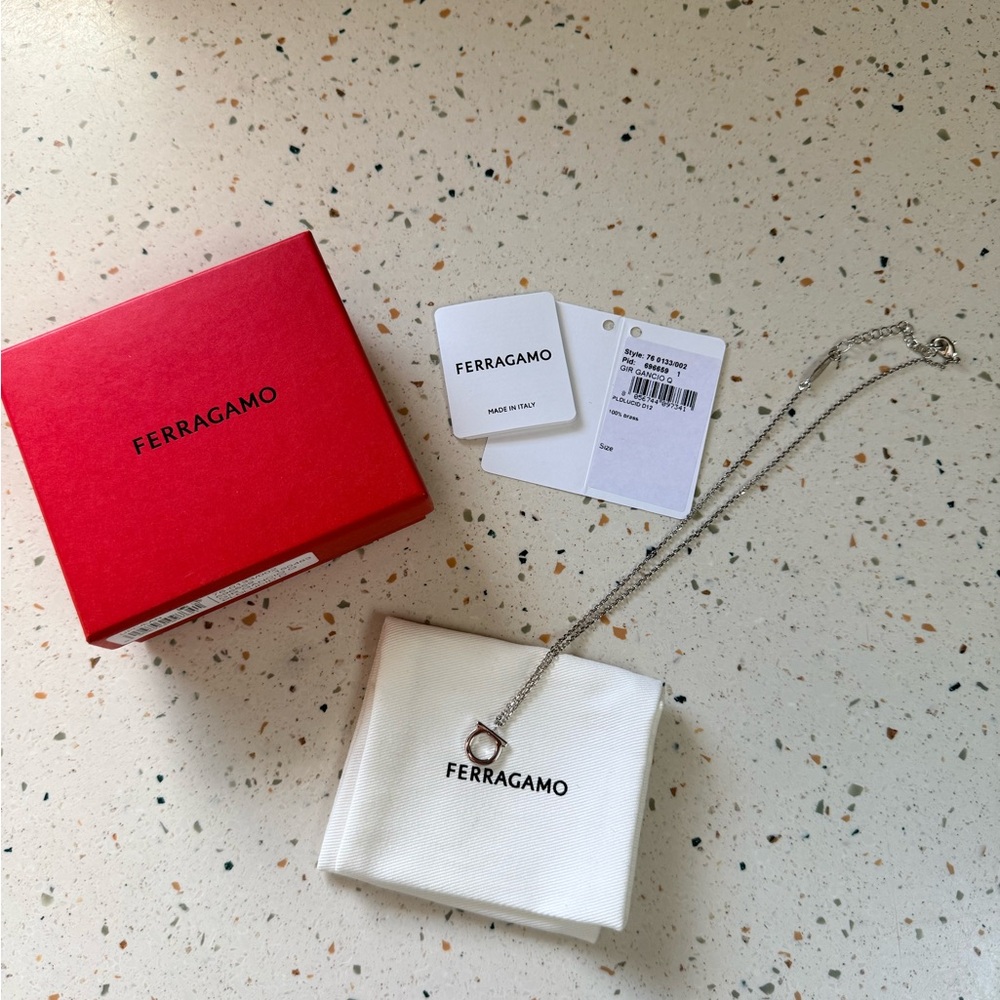 Ferragamo Silver Logo Necklace Brand New